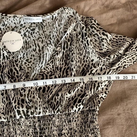 Patrizia Luca Deep V High-low Animal Print Tunic Cream Black Size Small - Picture 13 of 15